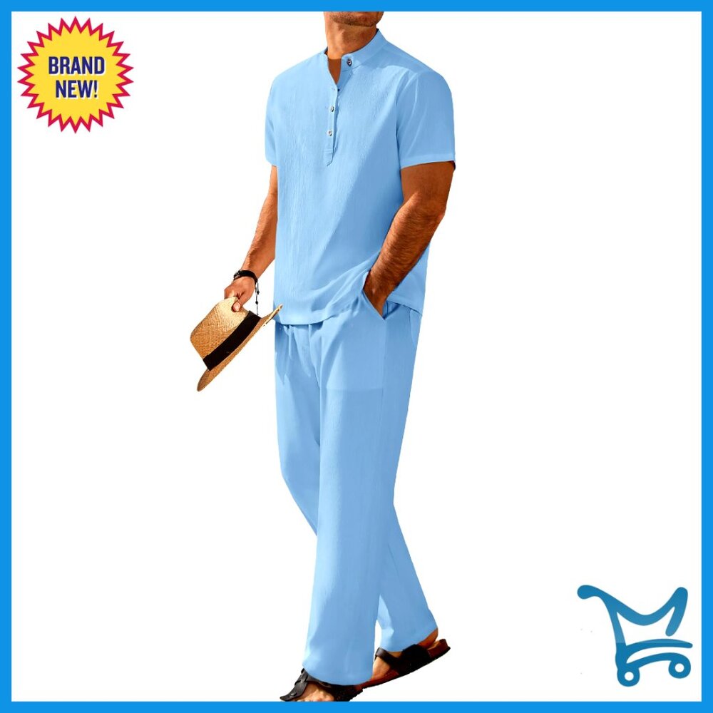 Men's 2-Piece Casual Set: Short Sleeve Henley Shirt & Yoga Pants